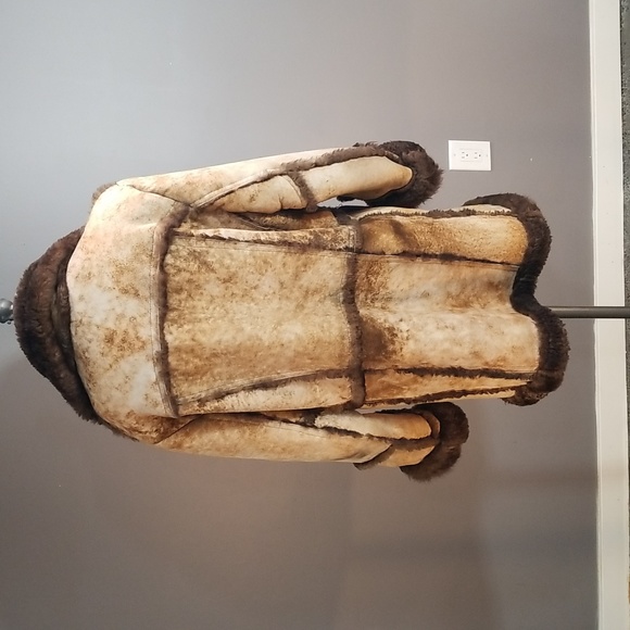 Sheepskin mens coat from Sears vintage brown tan size 44 unique mottled leather - Picture 4 of 17